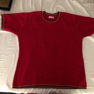 Red knit short sleeve top.